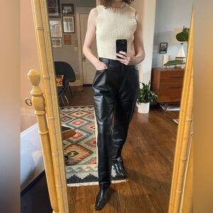 Vintage 90s Straight Leg Lined Black Leather Pants 28